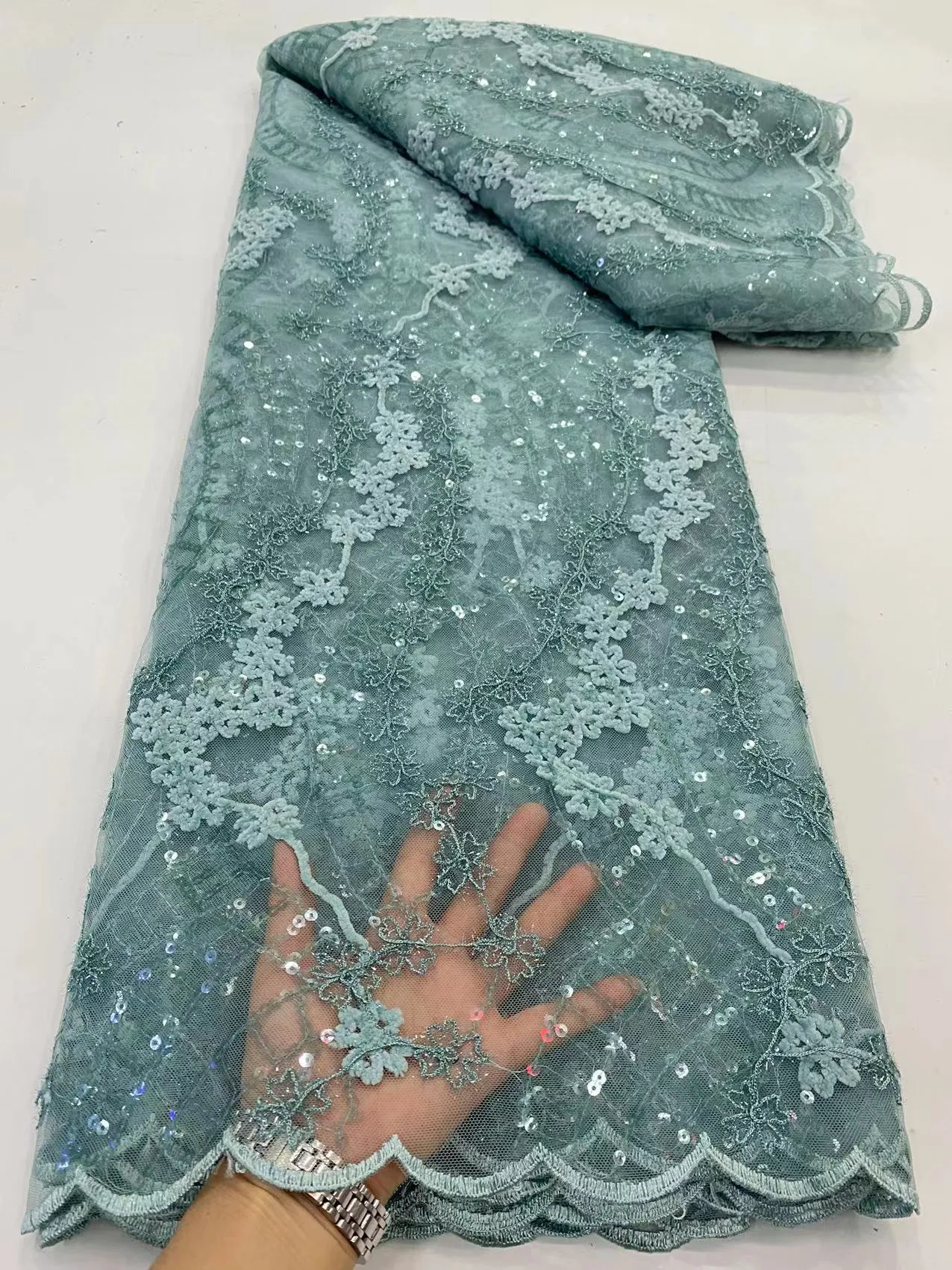 5 YARDS / 10 COLORS / Paul Sequin Beaded Embroidery Glitter Mesh Sparkly Lace Wedding Party Dress Fabric