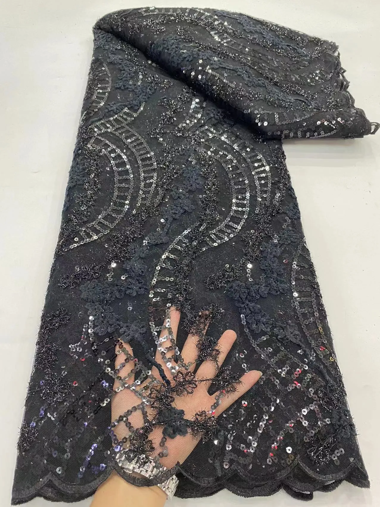 5 YARDS / 10 COLORS / Paul Sequin Beaded Embroidery Glitter Mesh Sparkly Lace Wedding Party Dress Fabric