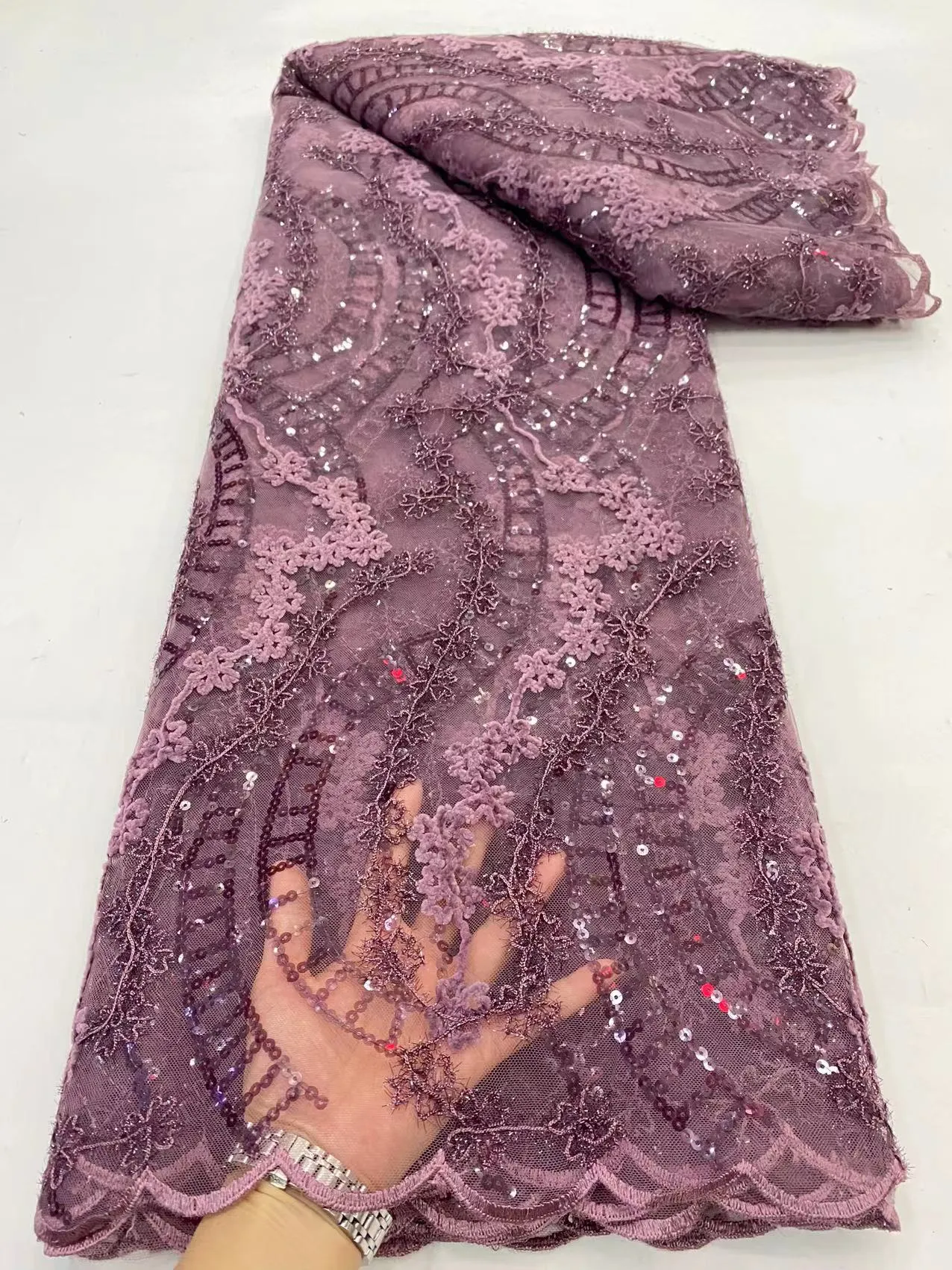5 YARDS / 10 COLORS / Paul Sequin Beaded Embroidery Glitter Mesh Sparkly Lace Wedding Party Dress Fabric