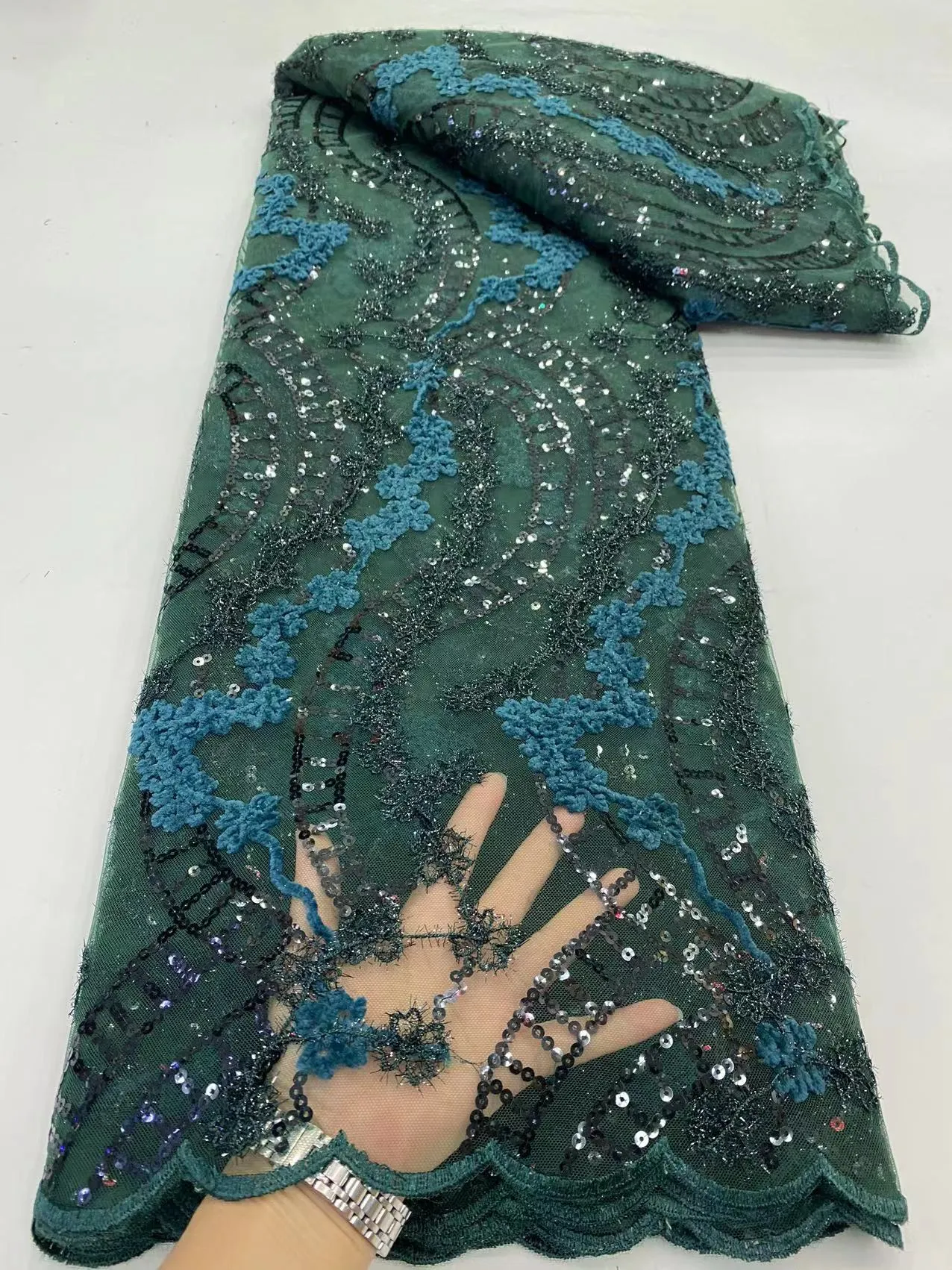 5 YARDS / 10 COLORS / Paul Sequin Beaded Embroidery Glitter Mesh Sparkly Lace Wedding Party Dress Fabric