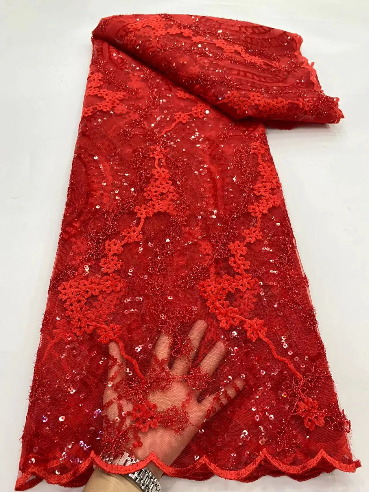 5 YARDS / 10 COLORS / Paul Sequin Beaded Embroidery Glitter Mesh Sparkly Lace Wedding Party Dress Fabric