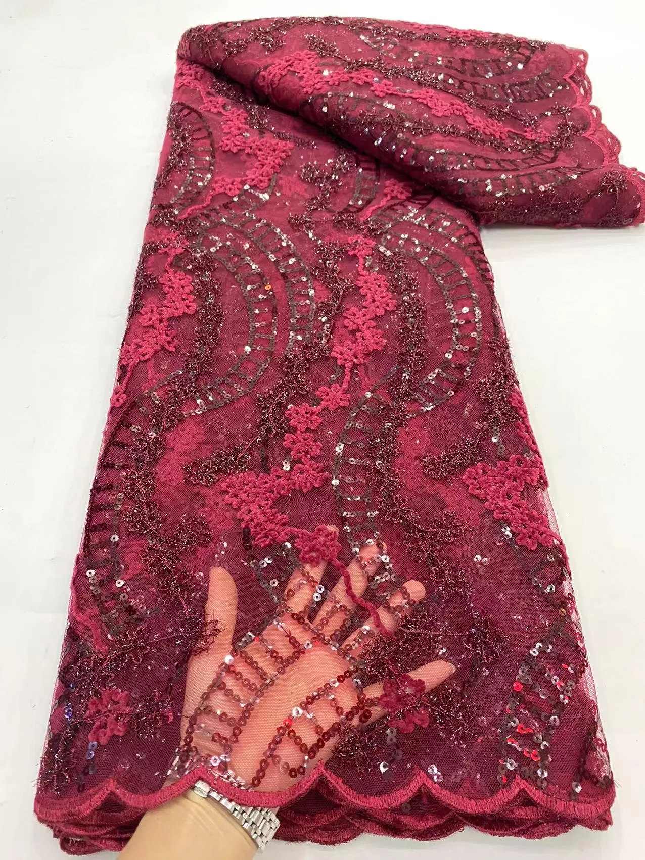 5 YARDS / 10 COLORS / Paul Sequin Beaded Embroidery Glitter Mesh Sparkly Lace Wedding Party Dress Fabric