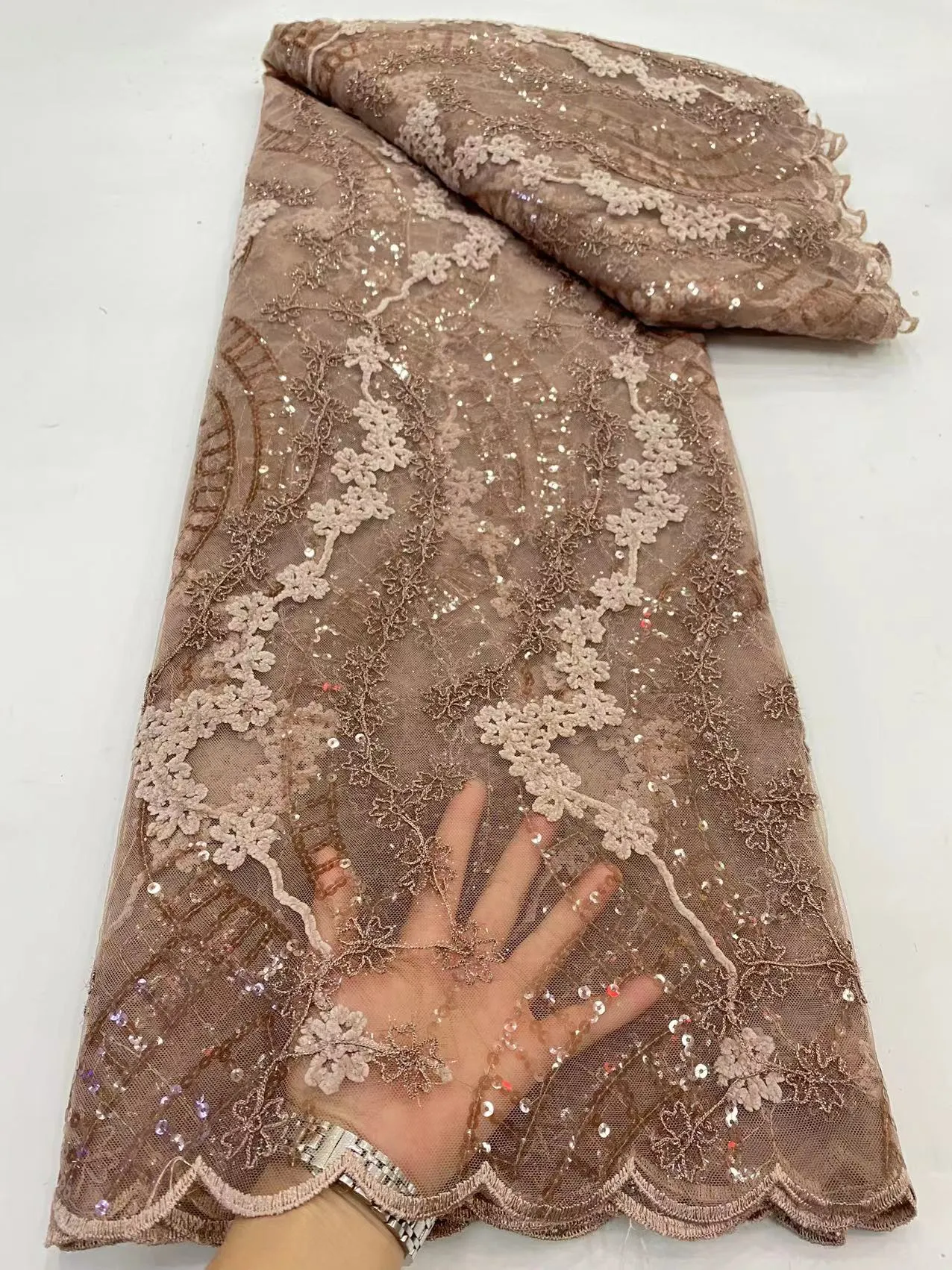 5 YARDS / 10 COLORS / Paul Sequin Beaded Embroidery Glitter Mesh Sparkly Lace Wedding Party Dress Fabric