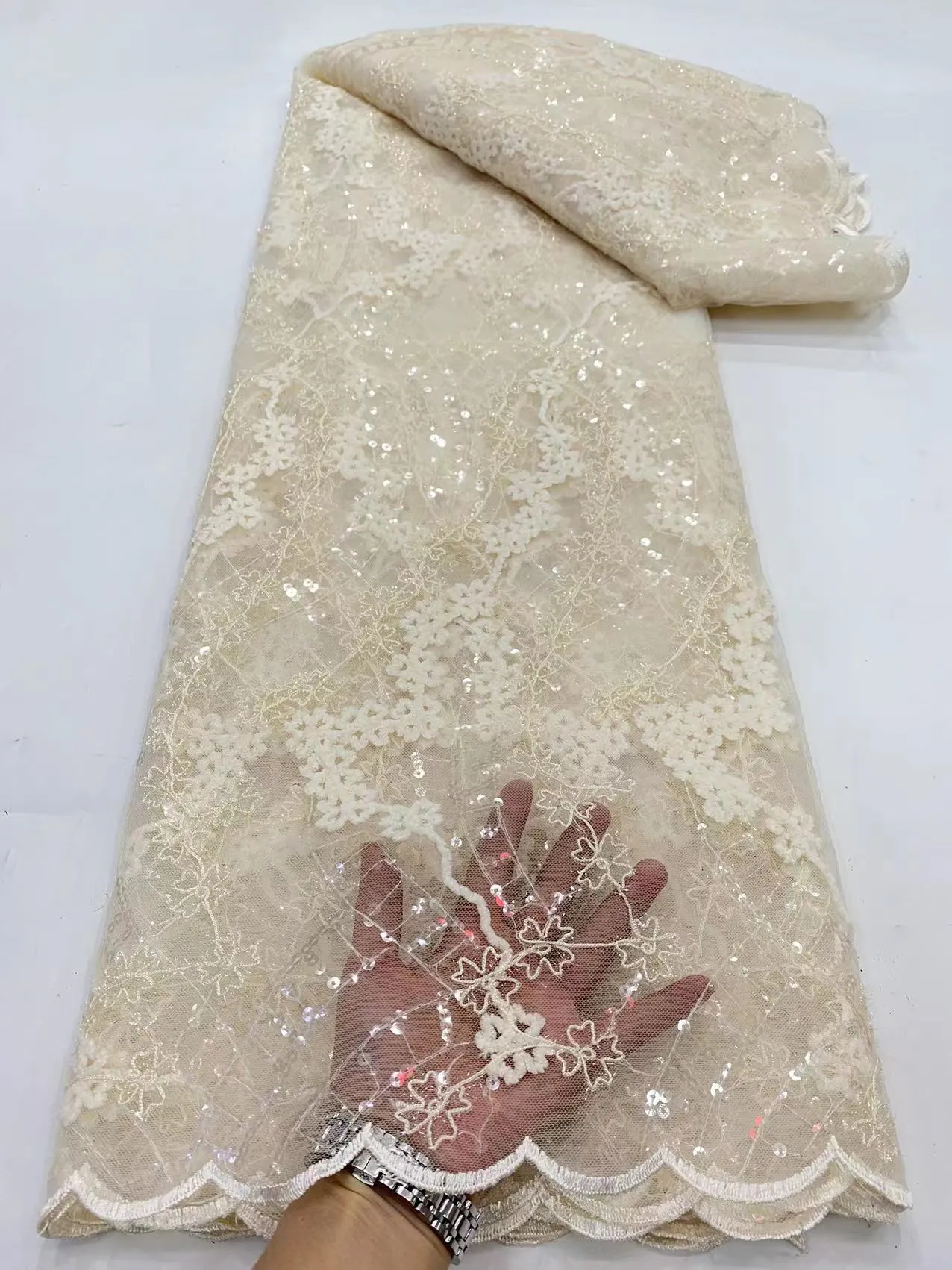 5 YARDS / 10 COLORS / Paul Sequin Beaded Embroidery Glitter Mesh Sparkly Lace Wedding Party Dress Fabric