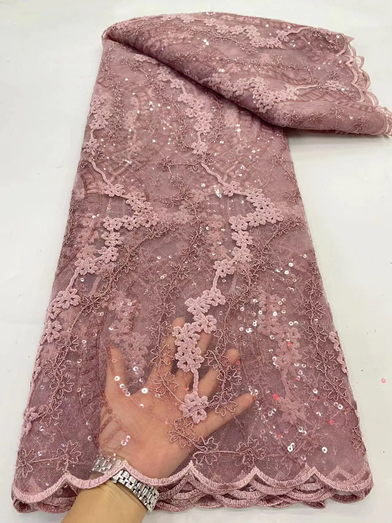 5 YARDS / 10 COLORS / Paul Sequin Beaded Embroidery Glitter Mesh Sparkly Lace Wedding Party Dress Fabric