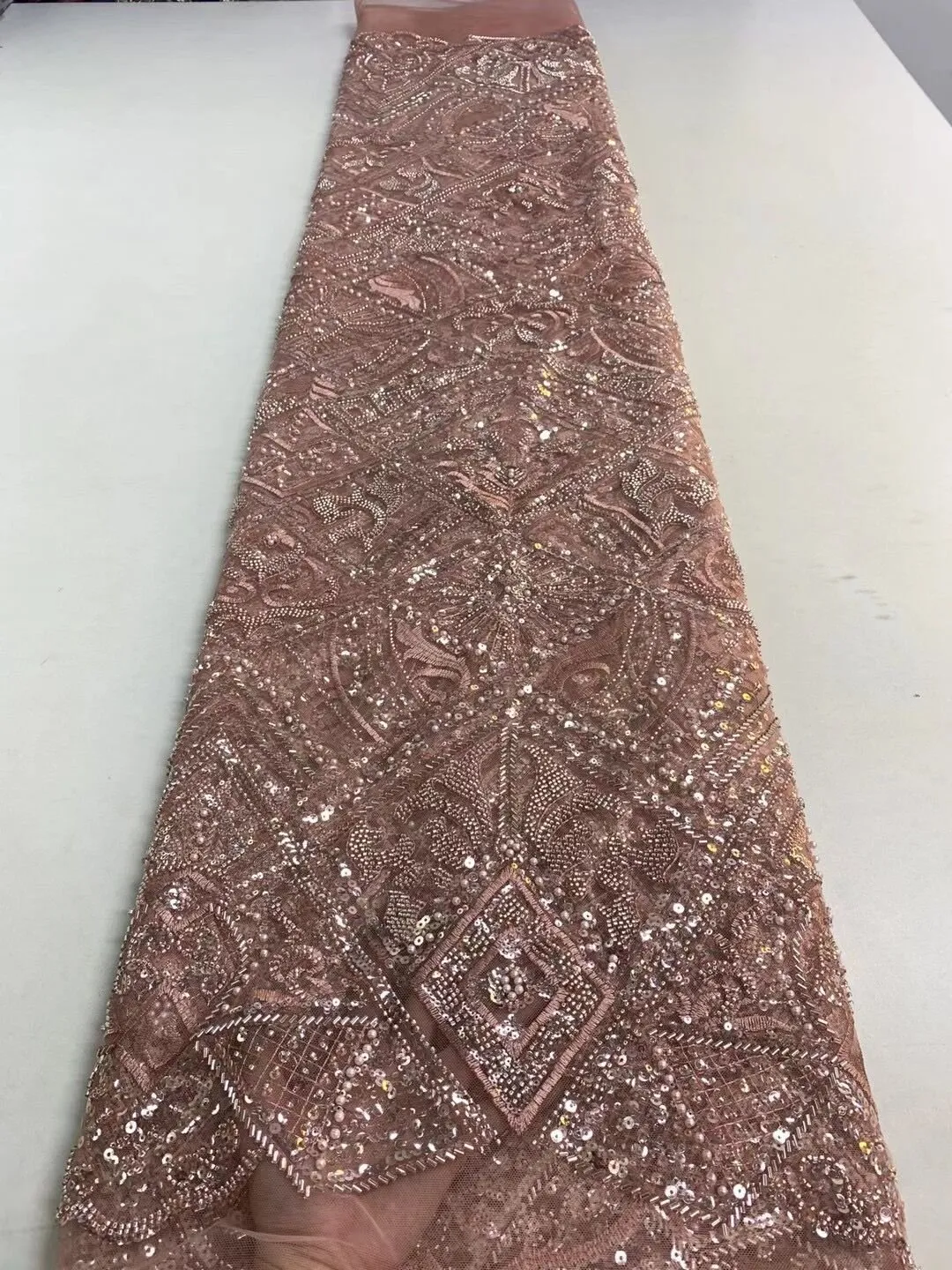 5 YARDS / 14 COLORS / Savannah Large Tone on Tone Sequin Beaded Embroidery Tulle Mesh Lace Party Prom Bridal Dress Fabric