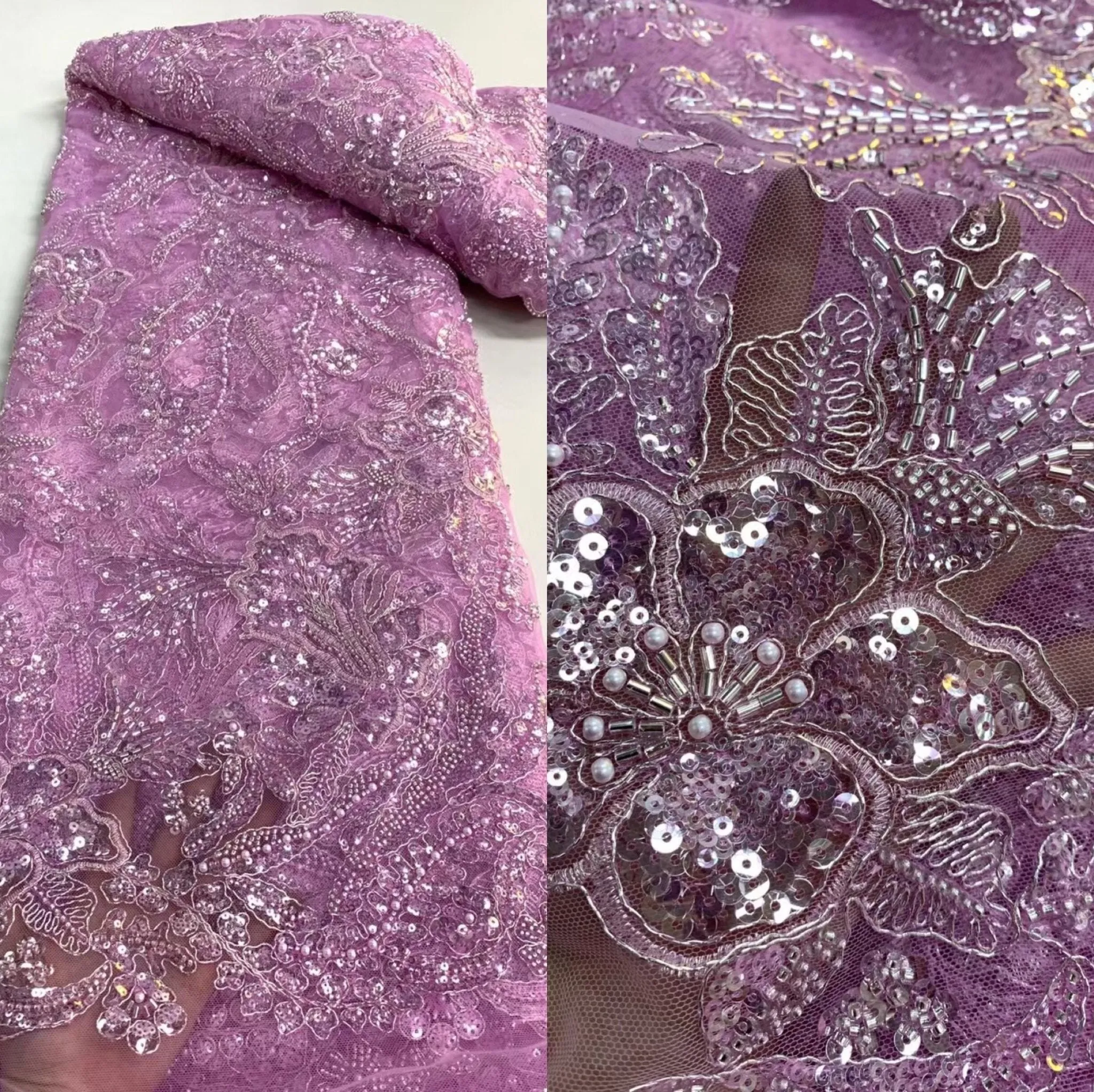 5 YARDS / 14 COLORS / Savannah Large Tone on Tone Sequin Beaded Embroidery Tulle Mesh Lace Party Prom Bridal Dress Fabric
