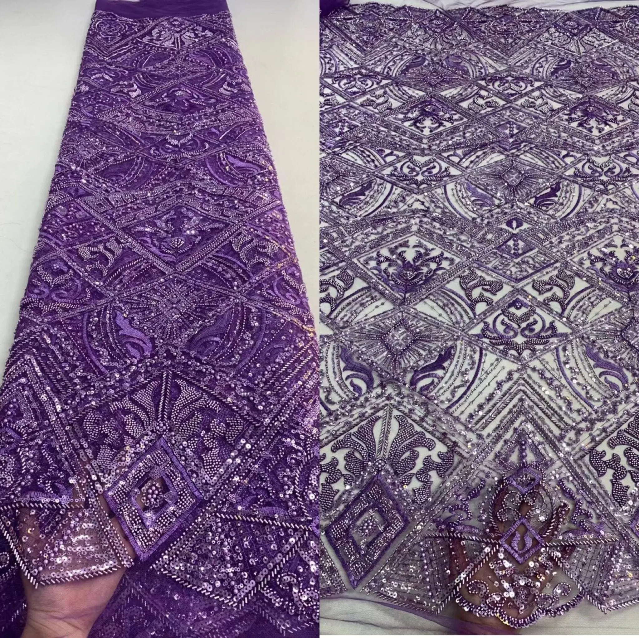 5 YARDS / 14 COLORS / Savannah Large Tone on Tone Sequin Beaded Embroidery Tulle Mesh Lace Party Prom Bridal Dress Fabric