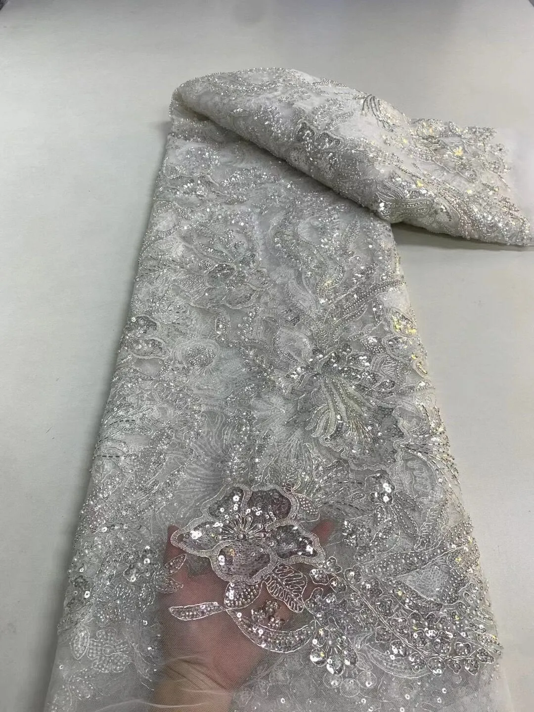 5 YARDS / 14 COLORS / Savannah Large Tone on Tone Sequin Beaded Embroidery Tulle Mesh Lace Party Prom Bridal Dress Fabric