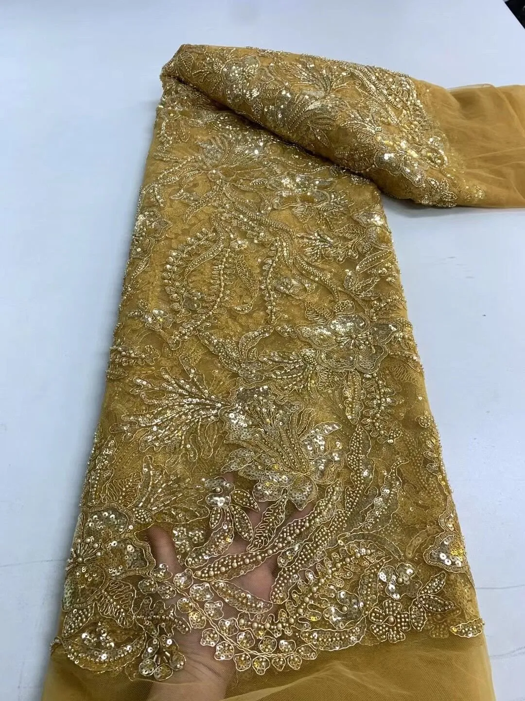 5 YARDS / 14 COLORS / Savannah Large Tone on Tone Sequin Beaded Embroidery Tulle Mesh Lace Party Prom Bridal Dress Fabric