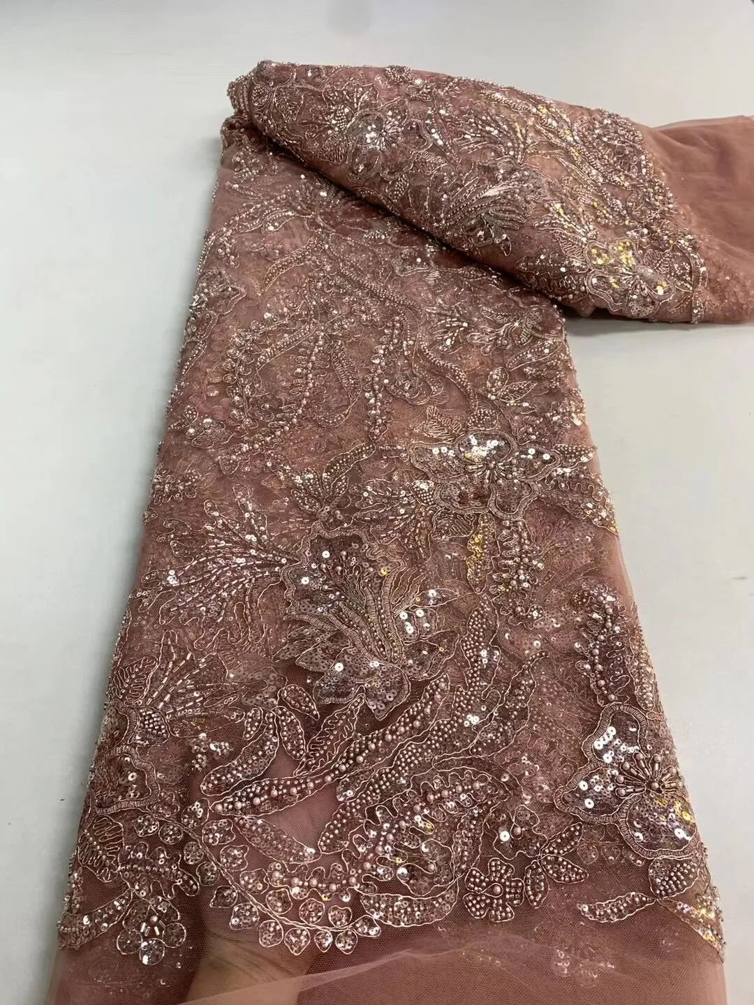 5 YARDS / 14 COLORS / Savannah Large Tone on Tone Sequin Beaded Embroidery Tulle Mesh Lace Party Prom Bridal Dress Fabric