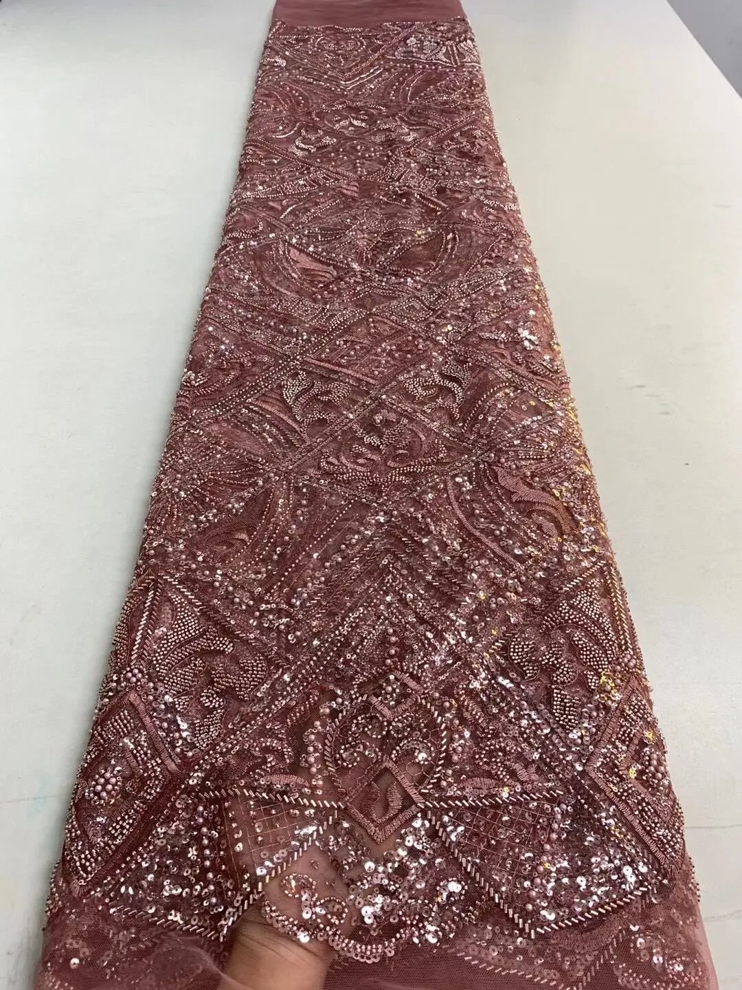 5 YARDS / 14 COLORS / Savannah Large Tone on Tone Sequin Beaded Embroidery Tulle Mesh Lace Party Prom Bridal Dress Fabric