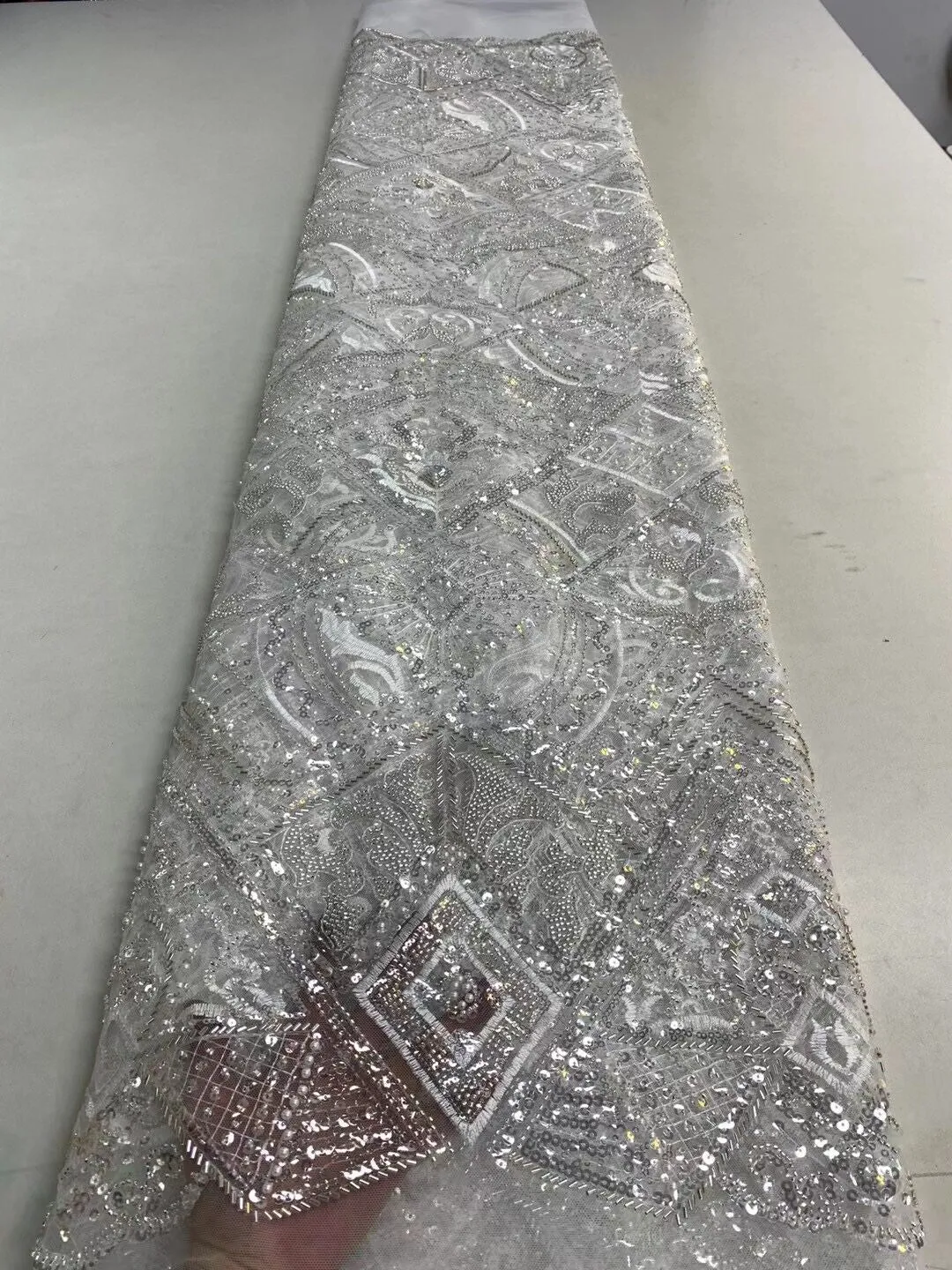 5 YARDS / 14 COLORS / Savannah Large Tone on Tone Sequin Beaded Embroidery Tulle Mesh Lace Party Prom Bridal Dress Fabric