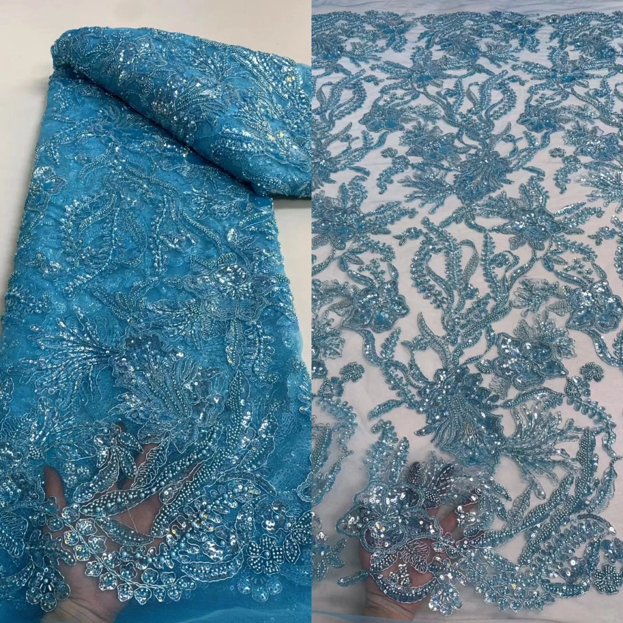 5 YARDS / 14 COLORS / Savannah Large Tone on Tone Sequin Beaded Embroidery Tulle Mesh Lace Party Prom Bridal Dress Fabric