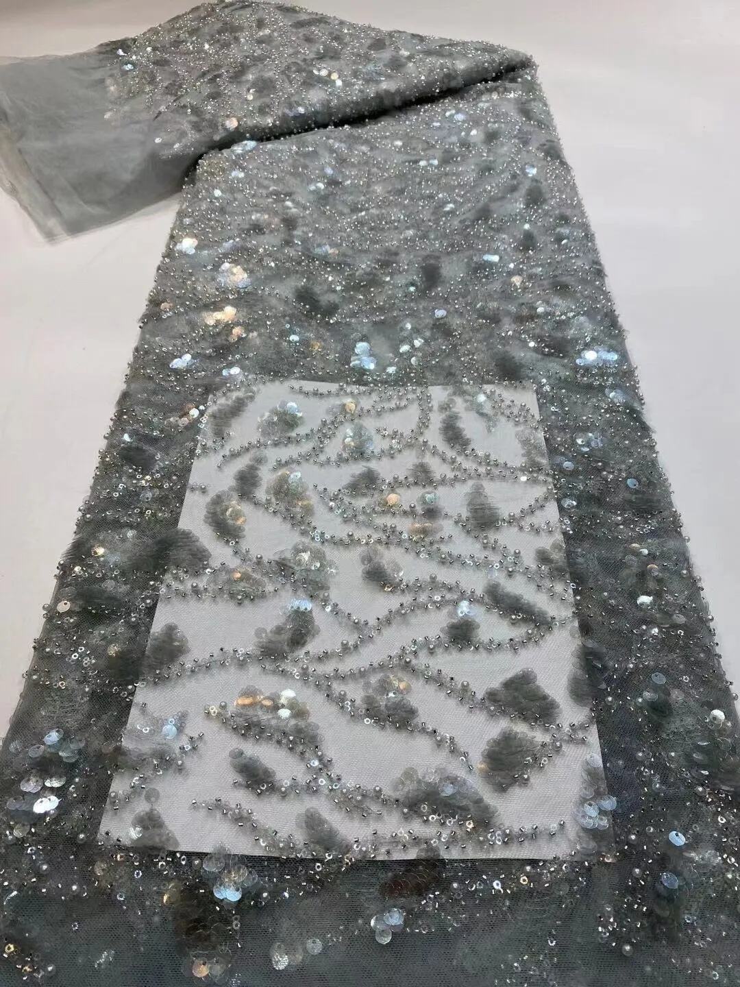 5 YARDS / 20 COLORS / Éden Beaded Embroidery Glitter Mesh Lace  Party Prom Bridal Dress Fabric