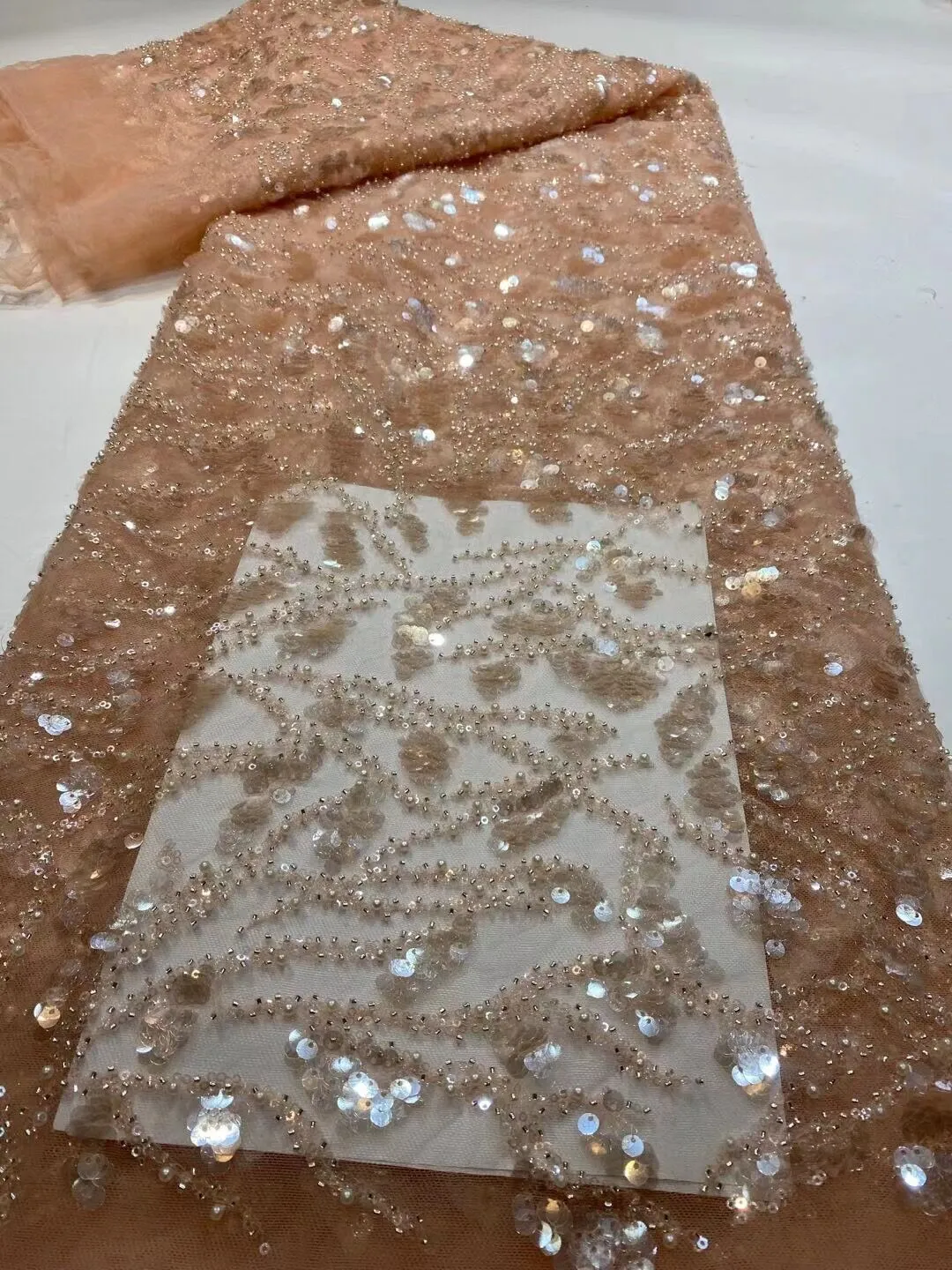 5 YARDS / 20 COLORS / Éden Beaded Embroidery Glitter Mesh Lace  Party Prom Bridal Dress Fabric