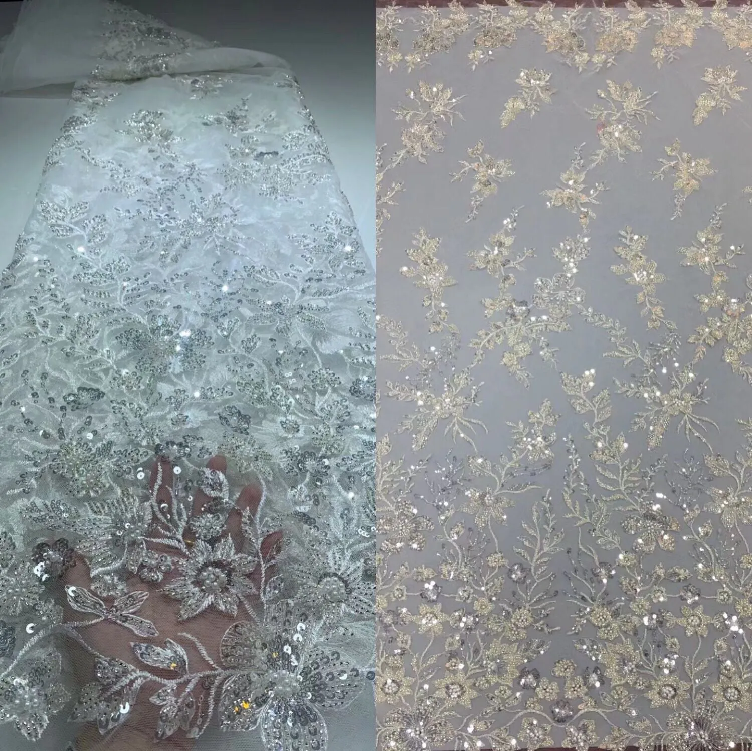5 YARDS / 20 COLORS / Éden Beaded Embroidery Glitter Mesh Lace  Party Prom Bridal Dress Fabric