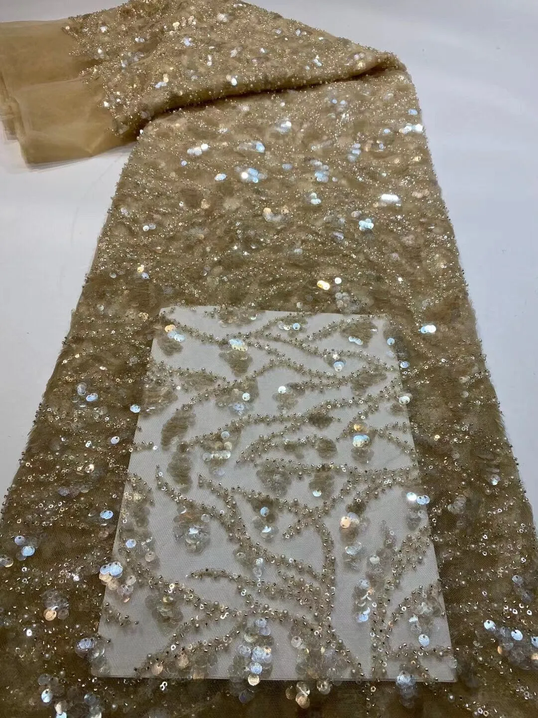 5 YARDS / 20 COLORS / Éden Beaded Embroidery Glitter Mesh Lace  Party Prom Bridal Dress Fabric
