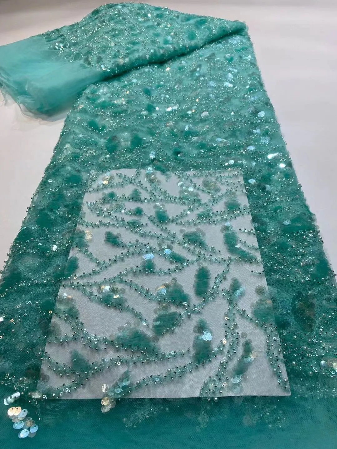5 YARDS / 20 COLORS / Éden Beaded Embroidery Glitter Mesh Lace  Party Prom Bridal Dress Fabric