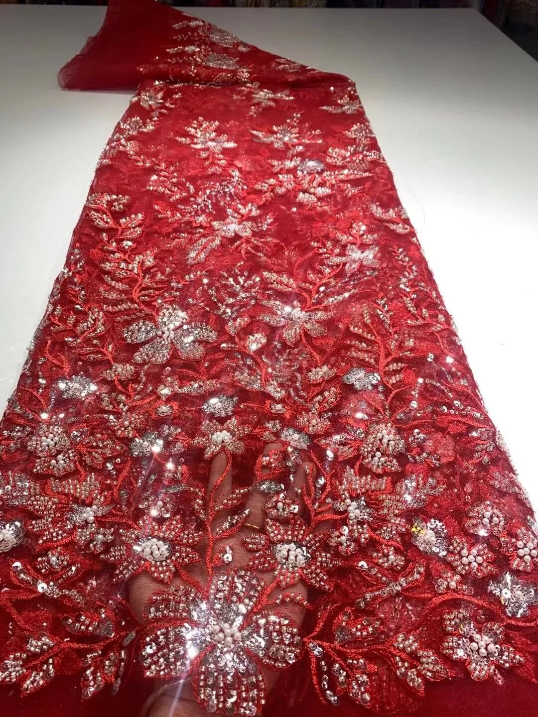 5 YARDS / 20 COLORS / Éden Beaded Embroidery Glitter Mesh Lace  Party Prom Bridal Dress Fabric