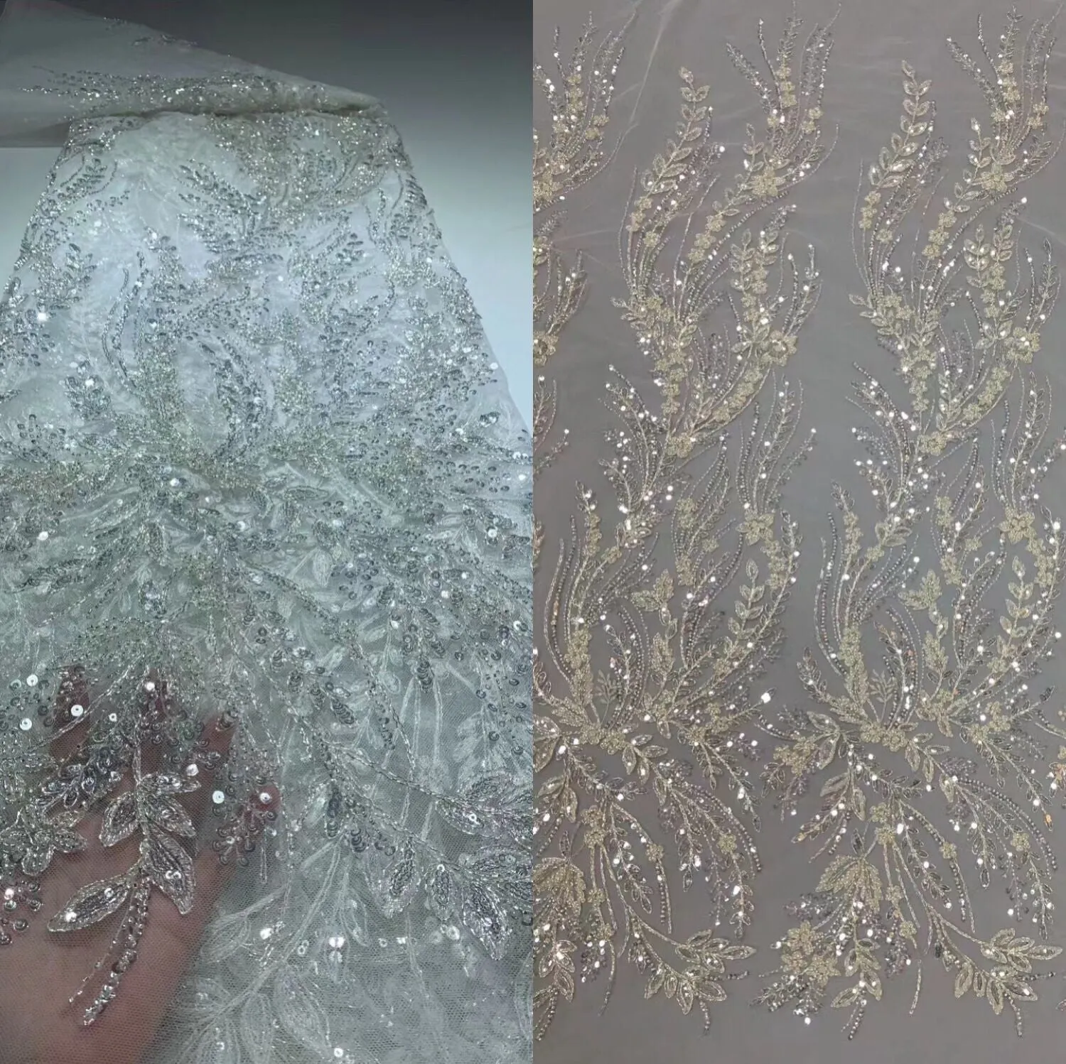 5 YARDS / 20 COLORS / Éden Beaded Embroidery Glitter Mesh Lace  Party Prom Bridal Dress Fabric
