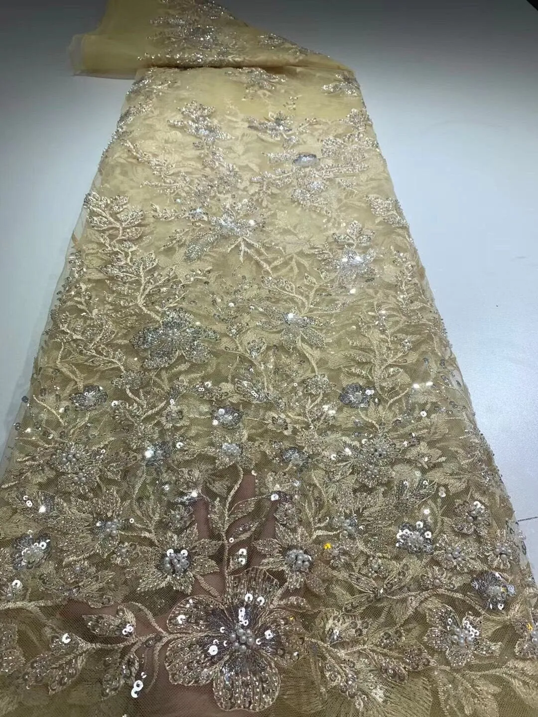 5 YARDS / 20 COLORS / Éden Beaded Embroidery Glitter Mesh Lace  Party Prom Bridal Dress Fabric