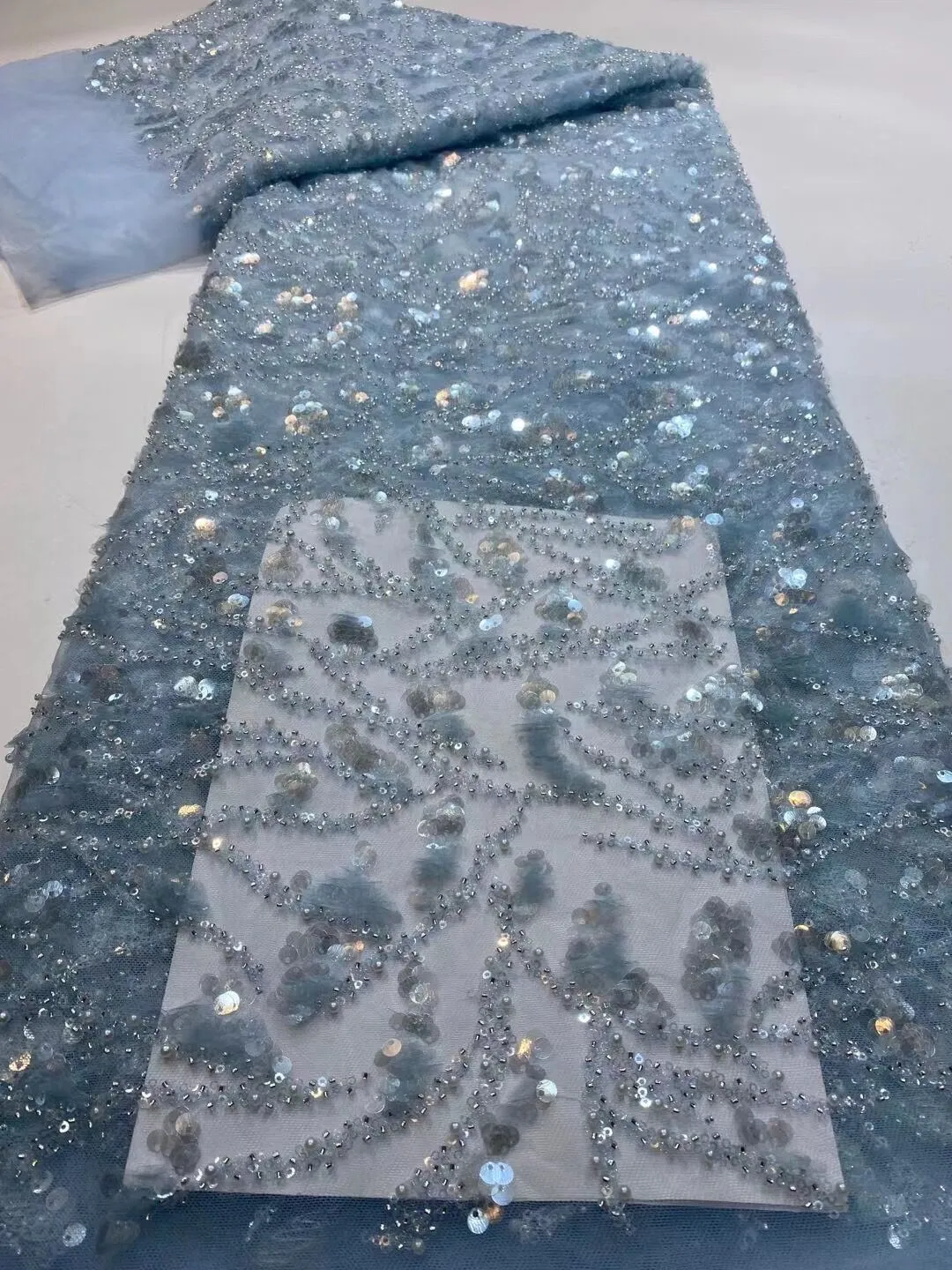 5 YARDS / 20 COLORS / Éden Beaded Embroidery Glitter Mesh Lace  Party Prom Bridal Dress Fabric