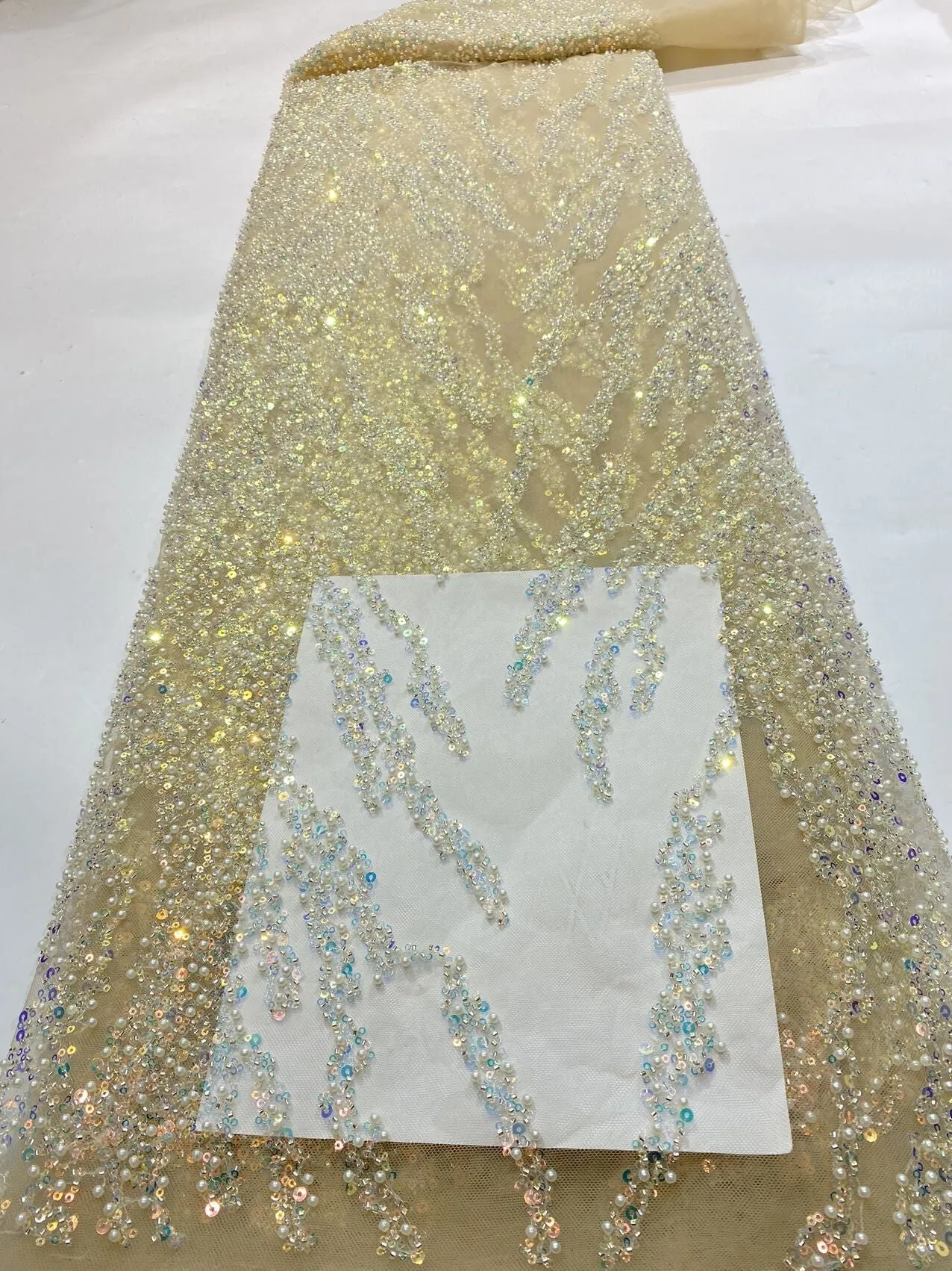 5 YARDS / 22 COLORS / Natalia Floral Beaded Embroidery Glitter Mesh Lace  Party Prom Bridal Dress Fabric