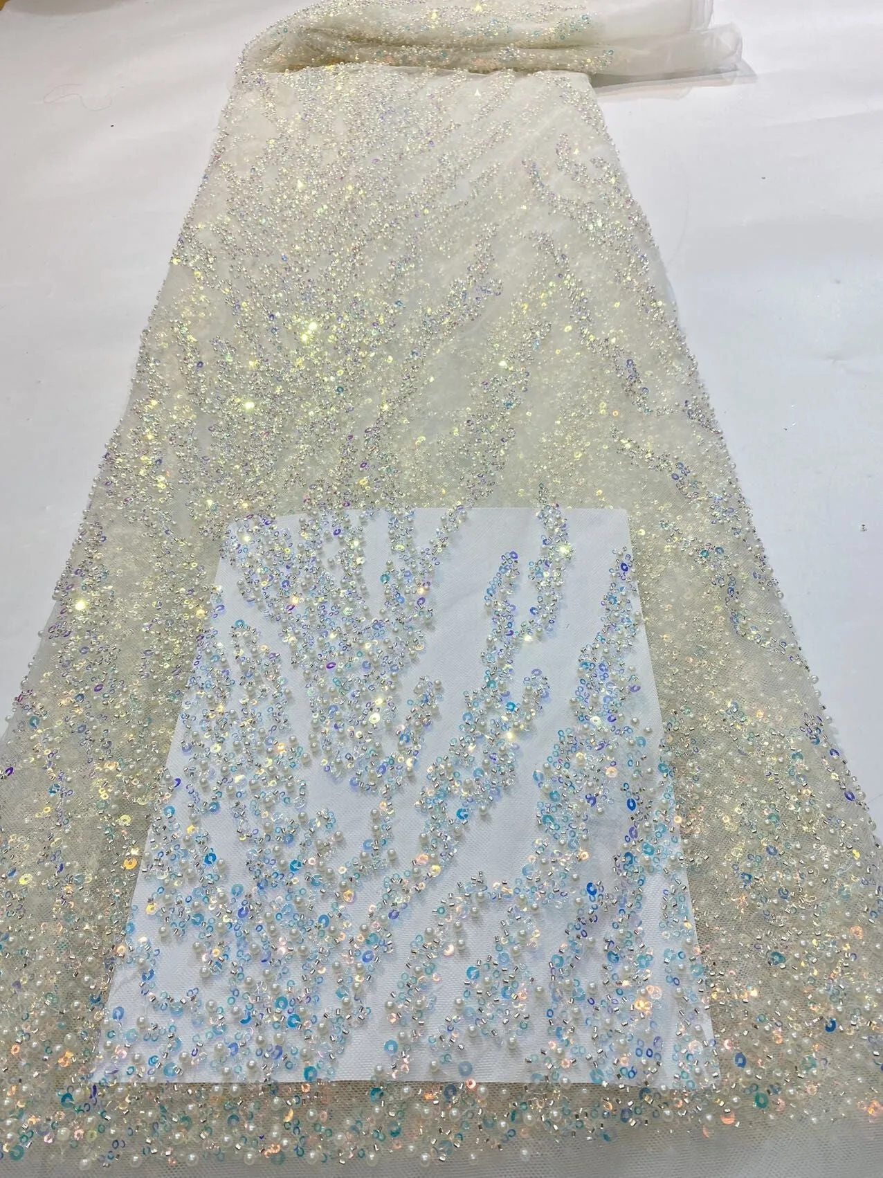 5 YARDS / 22 COLORS / Natalia Floral Beaded Embroidery Glitter Mesh Lace  Party Prom Bridal Dress Fabric