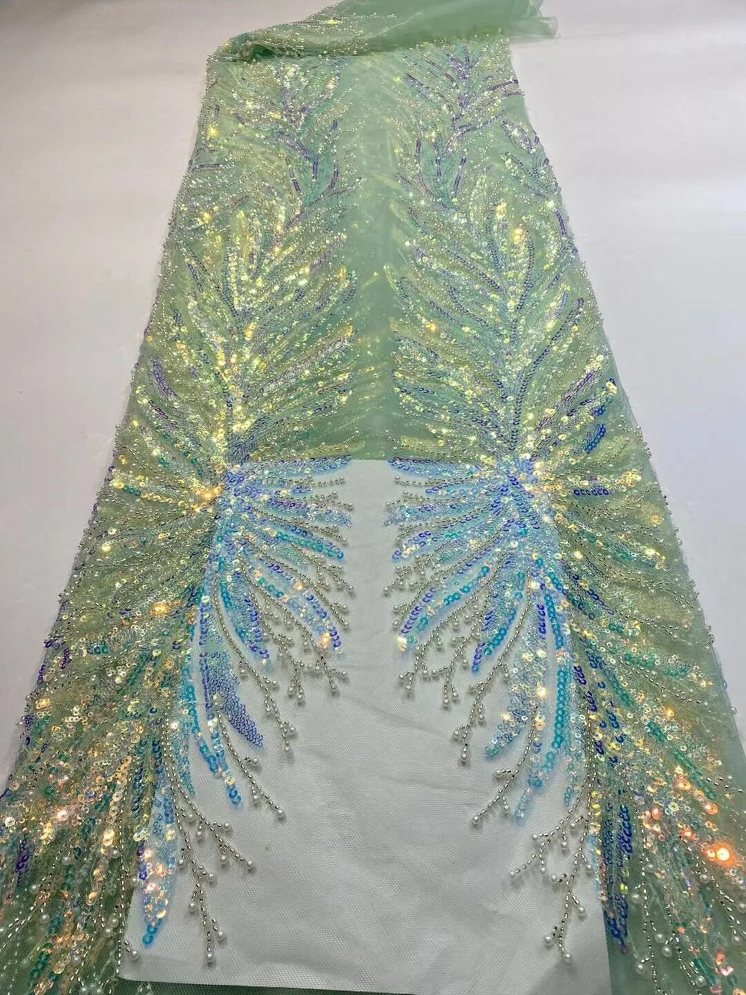 5 YARDS / 22 COLORS / Natalia Floral Beaded Embroidery Glitter Mesh Lace  Party Prom Bridal Dress Fabric