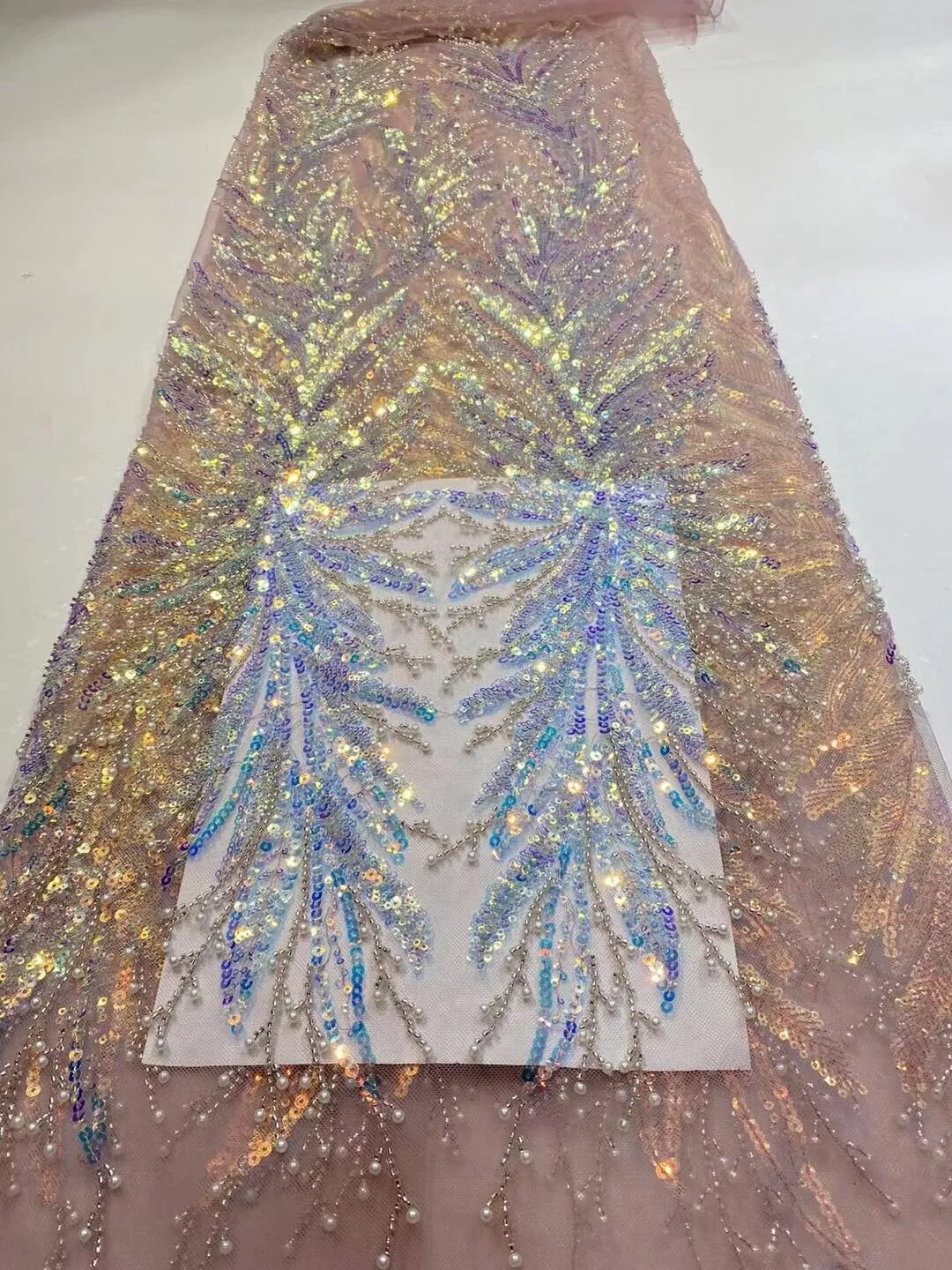 5 YARDS / 22 COLORS / Natalia Floral Beaded Embroidery Glitter Mesh Lace  Party Prom Bridal Dress Fabric
