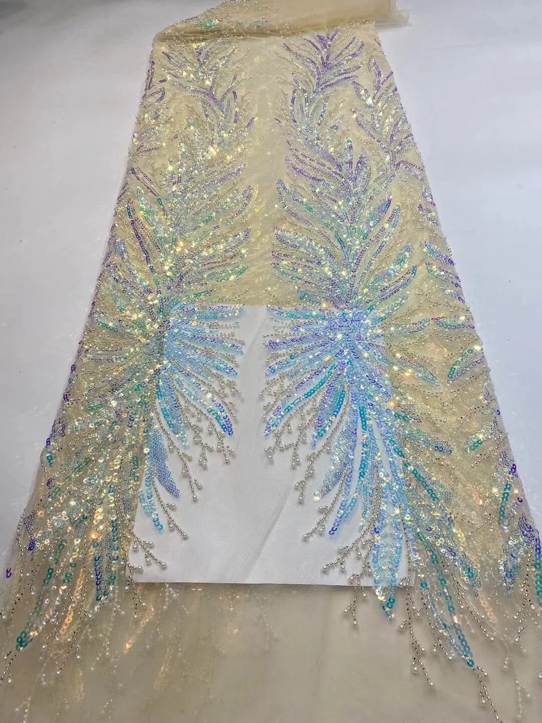 5 YARDS / 22 COLORS / Natalia Floral Beaded Embroidery Glitter Mesh Lace  Party Prom Bridal Dress Fabric