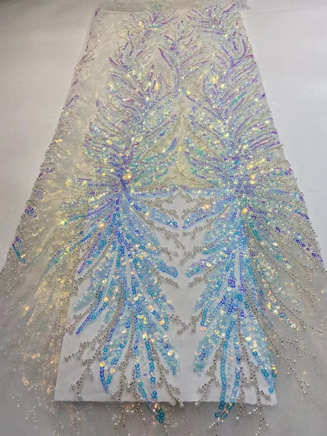 5 YARDS / 22 COLORS / Natalia Floral Beaded Embroidery Glitter Mesh Lace  Party Prom Bridal Dress Fabric