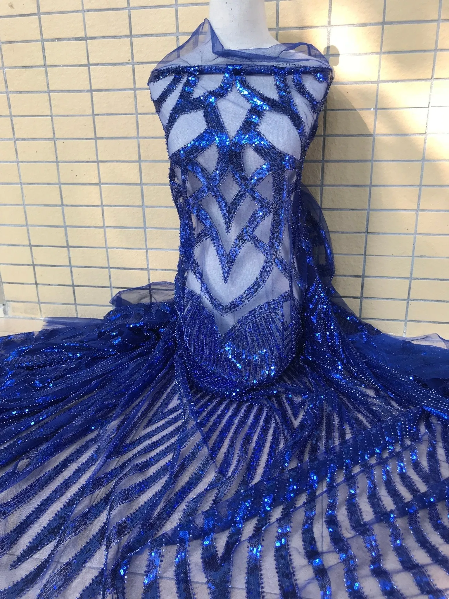 5 YARDS / 3 COLORS / Aïsha Floral Beaded Embroidery Glitter Mesh Lace  Party Prom Bridal Dress Fabric