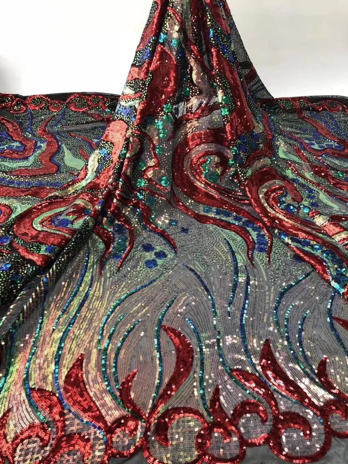 5 YARDS / 6 COLORS / Linoa Iridescent Glitter Sequin Embroidery Tulle Mesh LaceParty Prom Bridal Dress Fabric