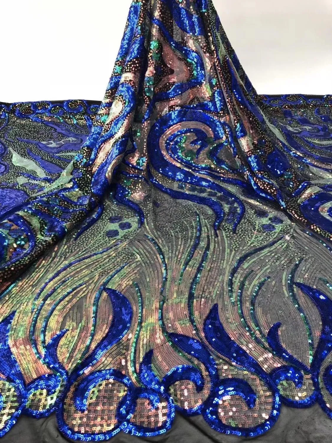 5 YARDS / 6 COLORS / Linoa Iridescent Glitter Sequin Embroidery Tulle Mesh LaceParty Prom Bridal Dress Fabric