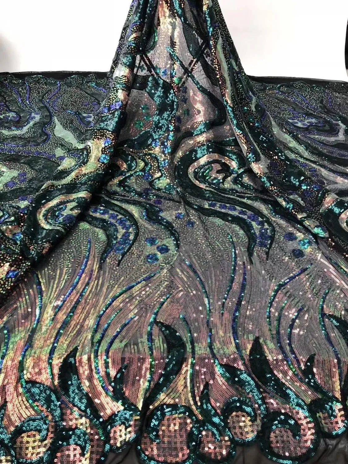 5 YARDS / 6 COLORS / Linoa Iridescent Glitter Sequin Embroidery Tulle Mesh LaceParty Prom Bridal Dress Fabric