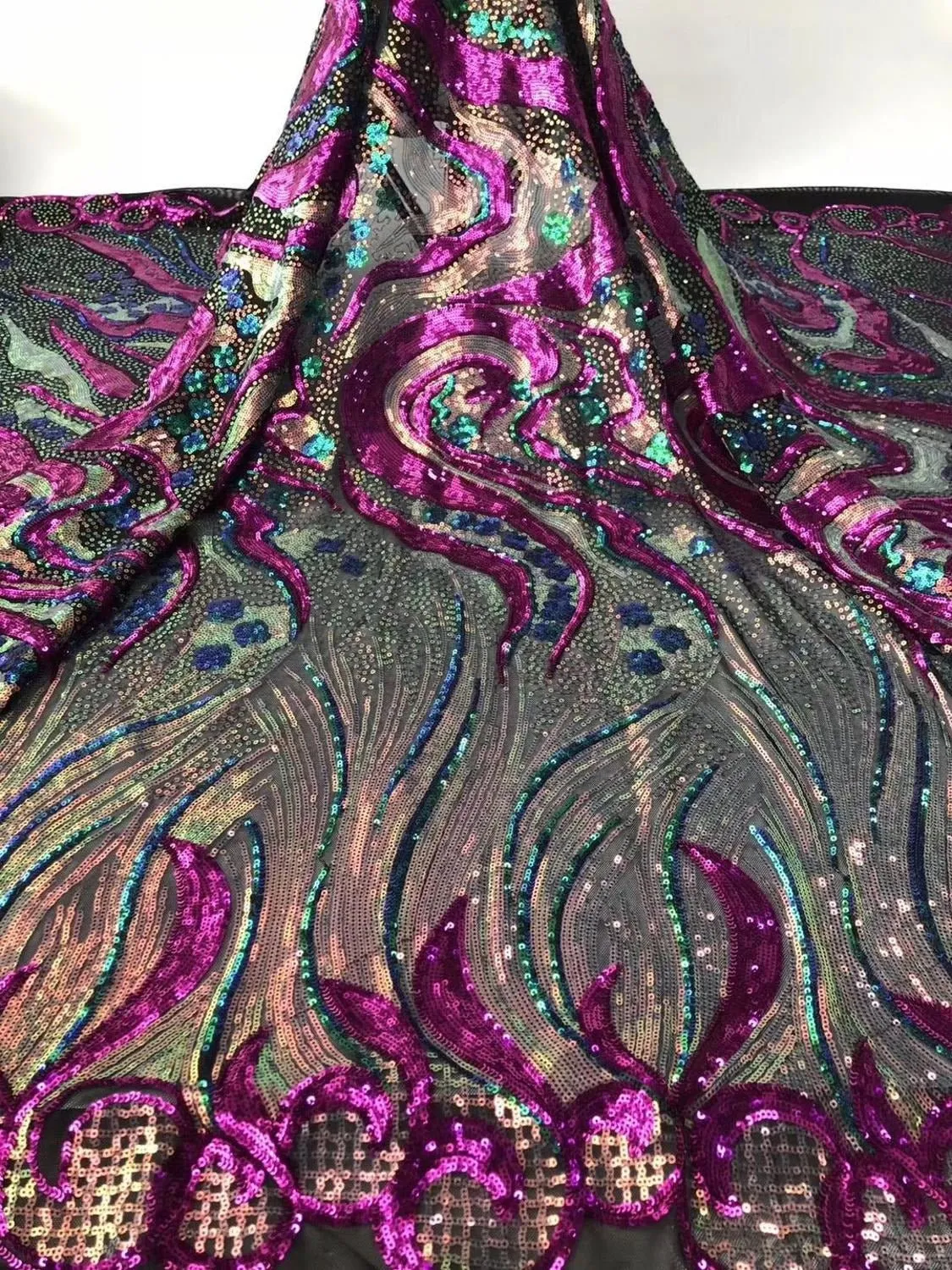 5 YARDS / 6 COLORS / Linoa Iridescent Glitter Sequin Embroidery Tulle Mesh LaceParty Prom Bridal Dress Fabric