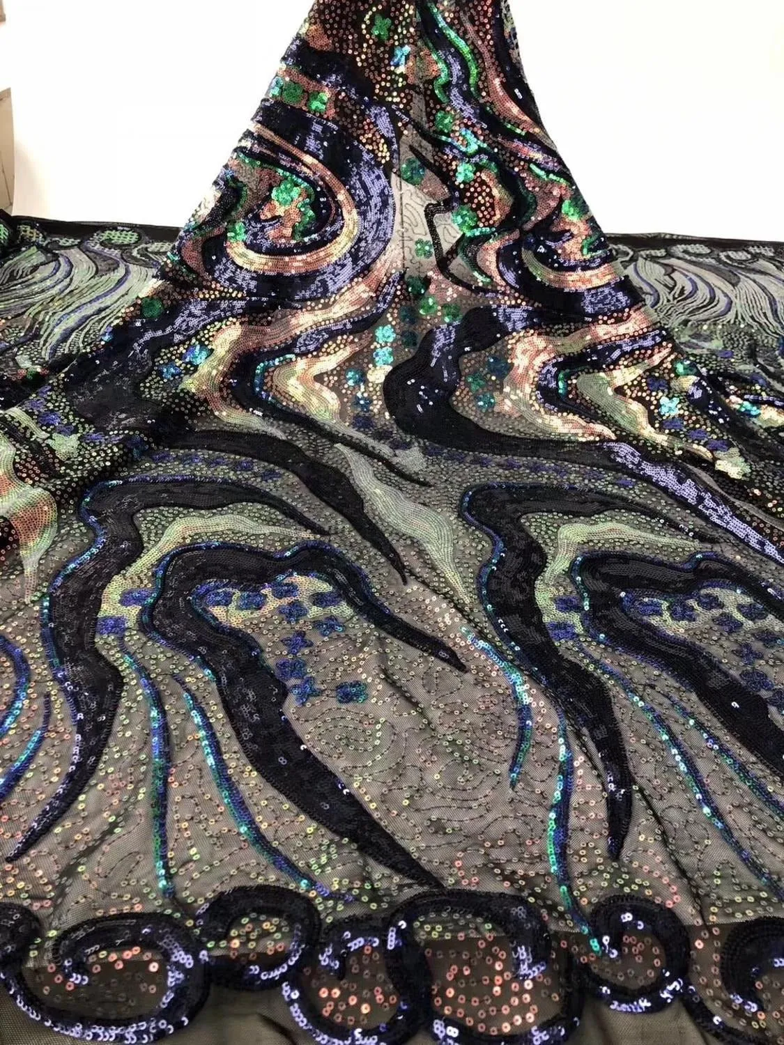 5 YARDS / 6 COLORS / Linoa Iridescent Glitter Sequin Embroidery Tulle Mesh LaceParty Prom Bridal Dress Fabric
