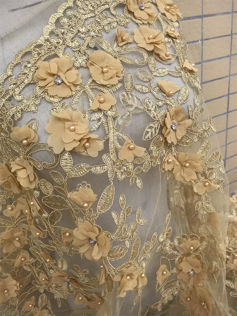 5 YARDS / 9 COLORS / Damoela Floral Sequin Beaded Embroidery Tulle Mesh Lace Dress Fabric
