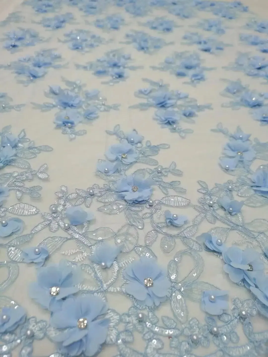 5 YARDS / 9 COLORS / Damoela Floral Sequin Beaded Embroidery Tulle Mesh Lace Dress Fabric