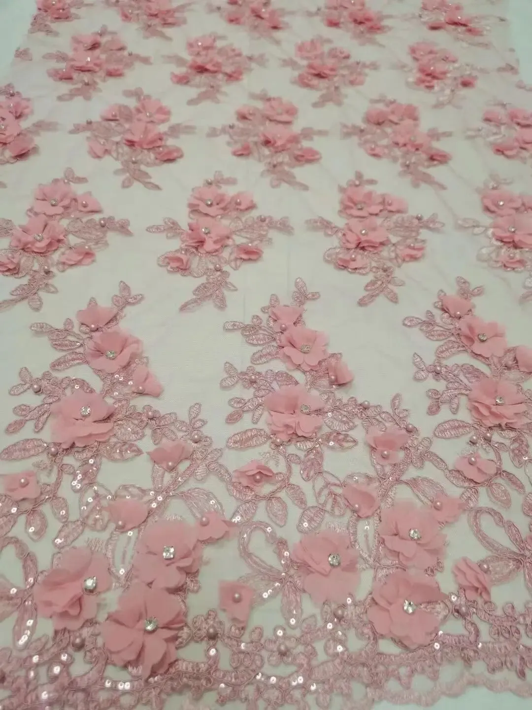 5 YARDS / 9 COLORS / Damoela Floral Sequin Beaded Embroidery Tulle Mesh Lace Dress Fabric