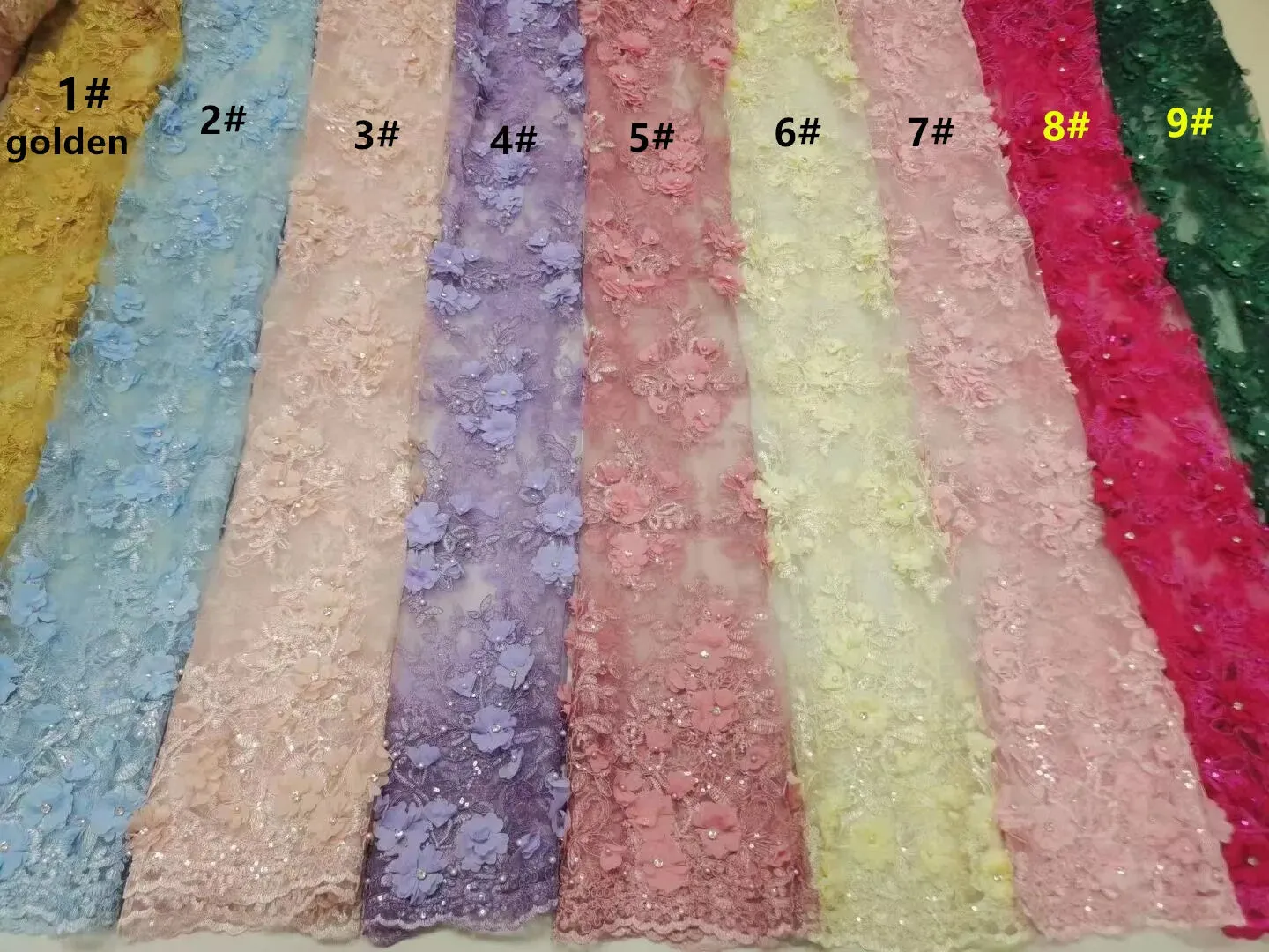 5 YARDS / 9 COLORS / Damoela Floral Sequin Beaded Embroidery Tulle Mesh Lace Dress Fabric