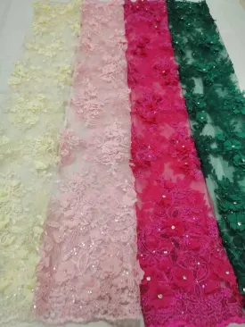 5 YARDS / 9 COLORS / Damoela Floral Sequin Beaded Embroidery Tulle Mesh Lace Dress Fabric