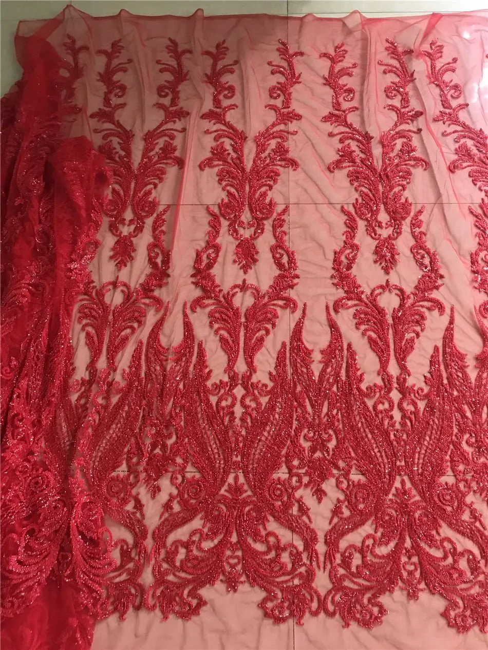 5 YARDS / Asmaa Luxurious Beaded Embroidery Glitter Mesh Lace  Party Prom Bridal Dress Fabric