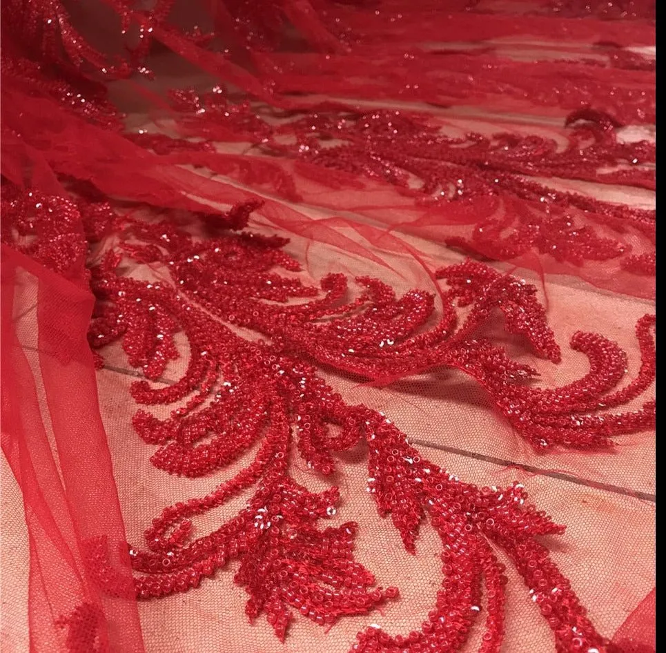 5 YARDS / Asmaa Luxurious Beaded Embroidery Glitter Mesh Lace  Party Prom Bridal Dress Fabric