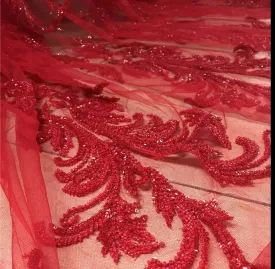 5 YARDS / Asmaa Luxurious Beaded Embroidery Glitter Mesh Lace  Party Prom Bridal Dress Fabric