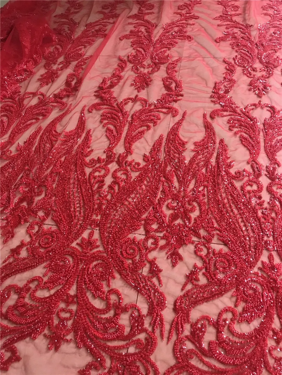 5 YARDS / Asmaa Luxurious Beaded Embroidery Glitter Mesh Lace  Party Prom Bridal Dress Fabric