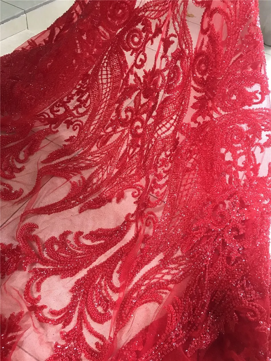 5 YARDS / Asmaa Luxurious Beaded Embroidery Glitter Mesh Lace  Party Prom Bridal Dress Fabric