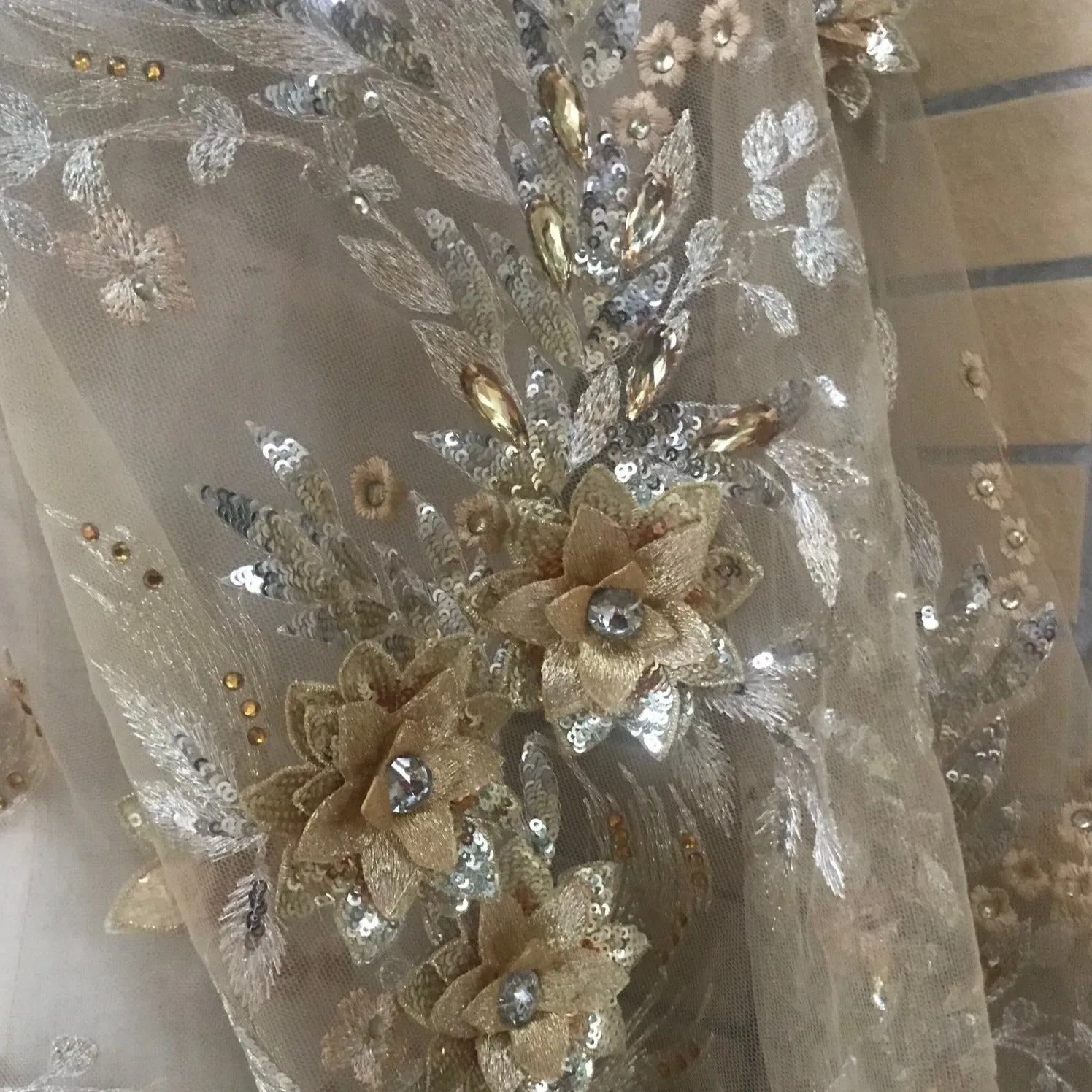 5 YARDS / Colette Luxurious 3D Floral Regal Glitter Sequin Beaded Embroidery Tulle Mesh Lace Party Prom Bridal Dress Fabric